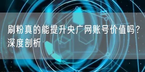 刷粉真的能提升央广网账号价值吗？深度剖析